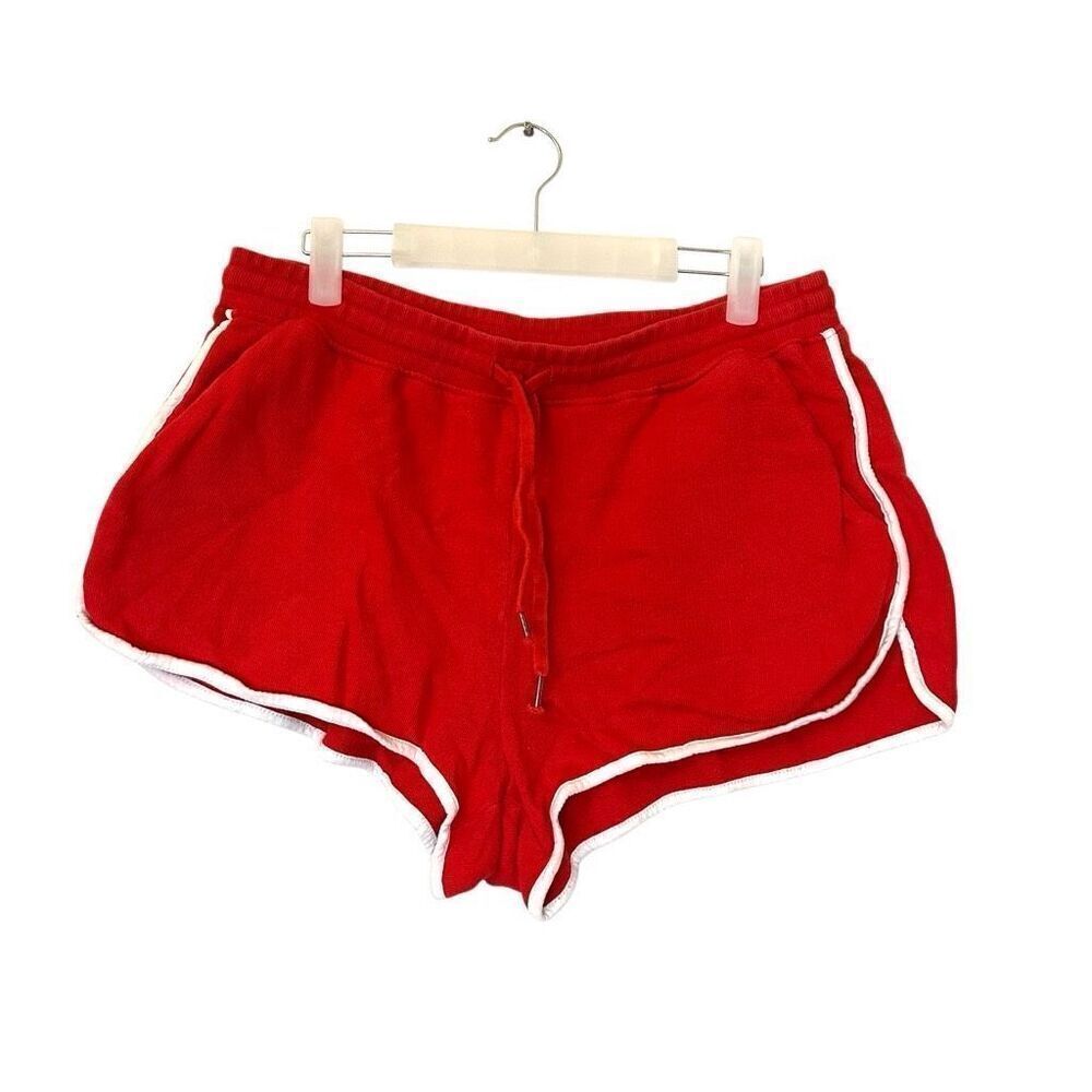 Splendid 100% Cotton Ringer Drawstring Elastic Waist Dolphin Shorts Red Large